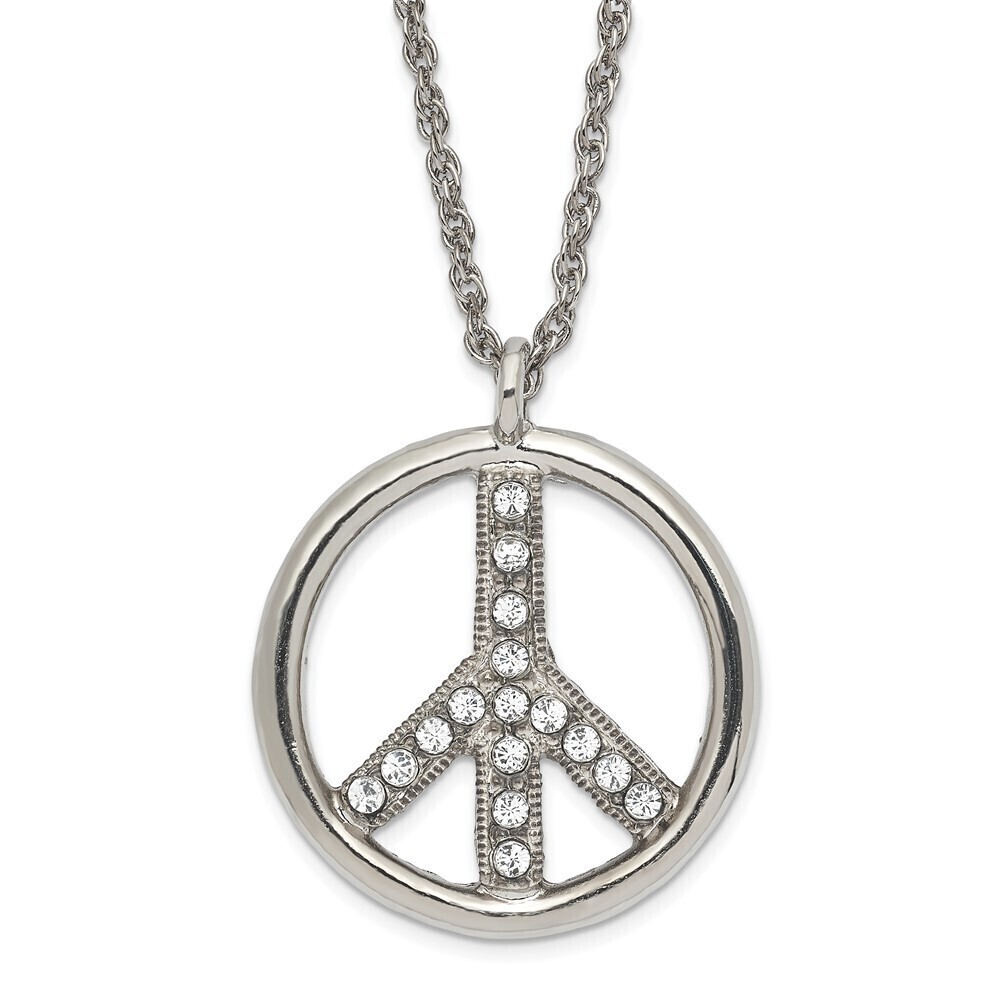 1928 Silver-tone Clear Crystal Peace Symbol with 3 inch extension Necklace